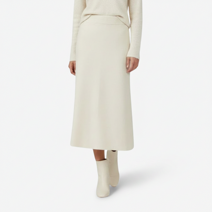 VALERIQUE | Jupe Midi Laine Coupe A à Fente pour Femme – Élégance Sculptée d’Hiver