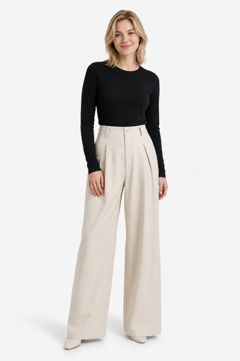 VALERIQUE | Pantalon Large Plissé Jacquard pour Femme – Élégance Fluide