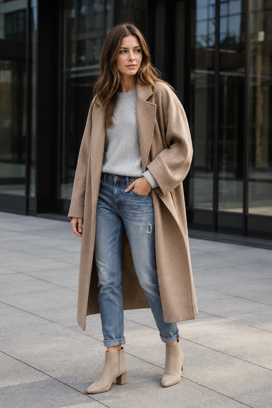 VALERIQUE | Manteau Long pour Femme – Devant Ouvert Coupe Oversize Décontractée
