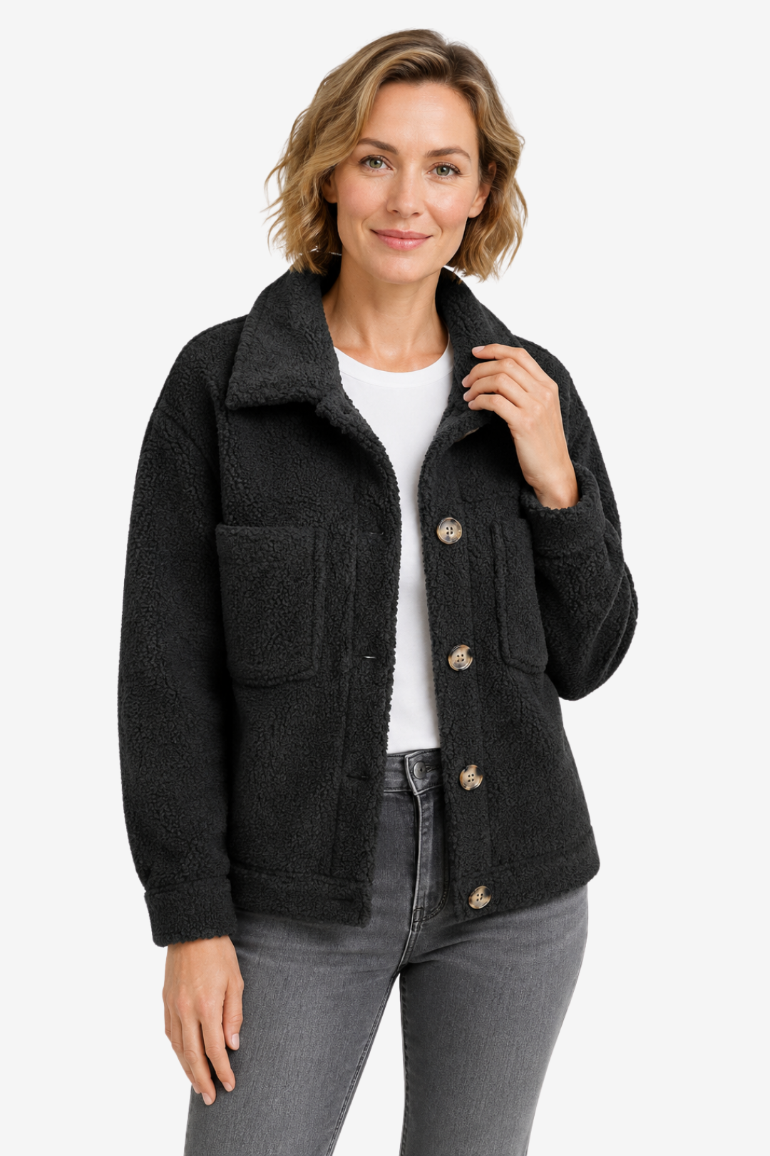 VALERIQUE | Manteau Droit Femme – Polaire Texturée et Poches