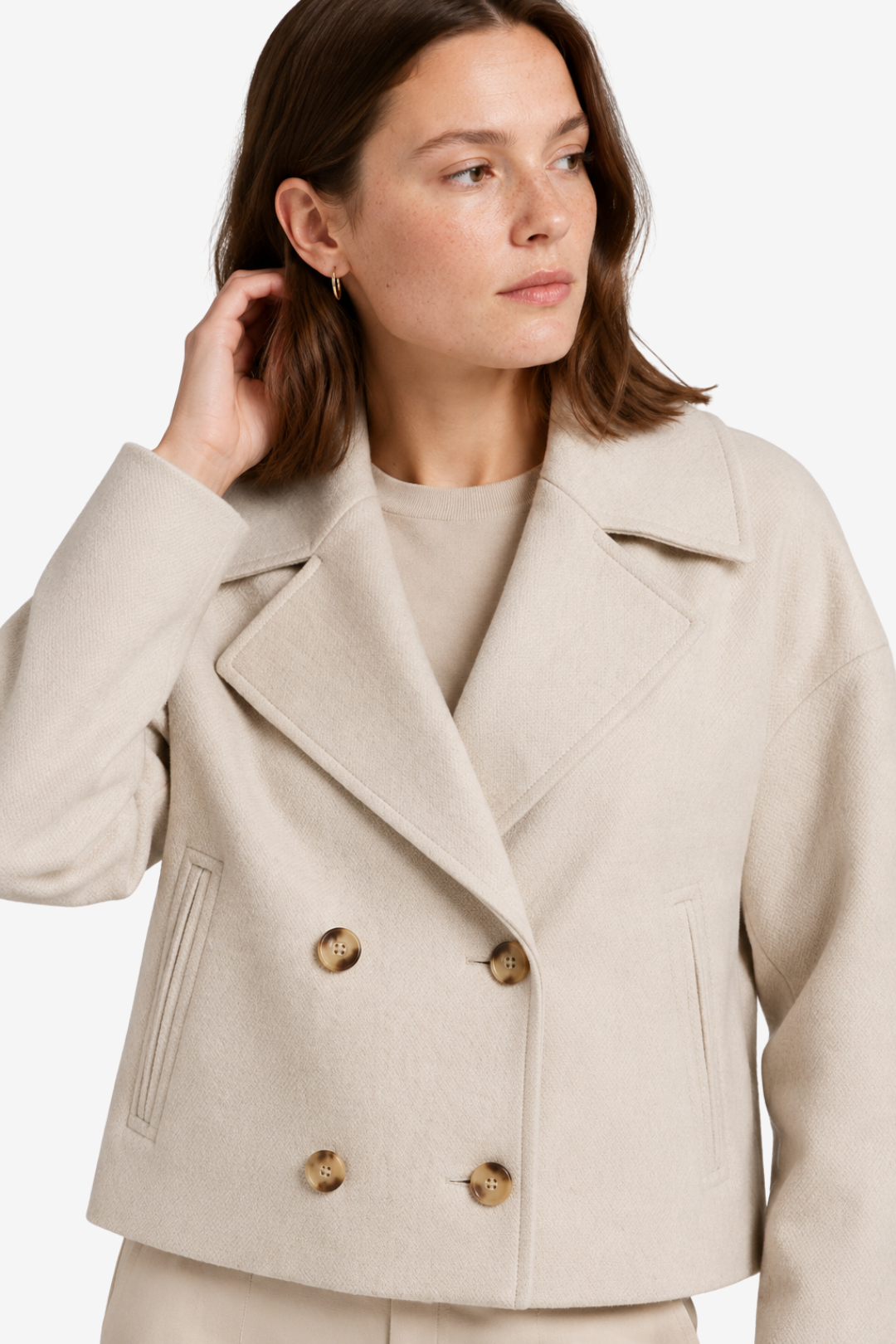 VALERIQUE | Manteau Court Double Boutonnage pour Femme - Beige, Marron et Noir