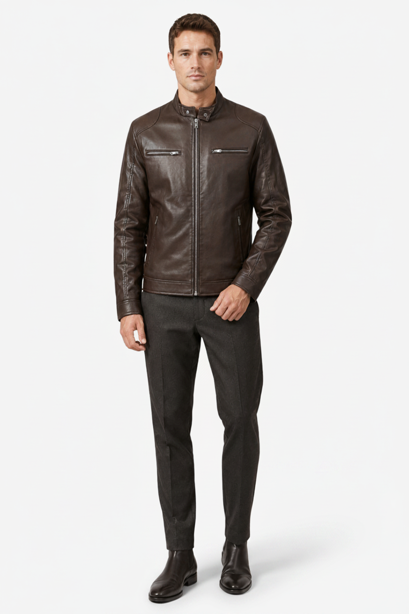 VALERIQUE | Homme Veste en cuir coupe ajustée col montant style moderne