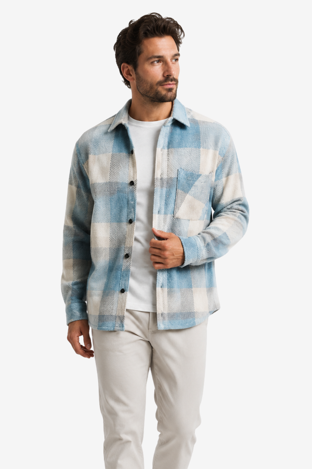 VALERIQUE | Surchemise à Carreaux pour Homme – Fermeture Boutonnée Poche Poitrine Design Décontracté