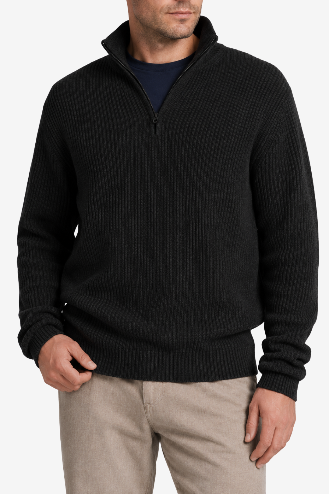 VALERIQUE | Pull Col Zippé pour Homme – Maille Côtelée Col Montant Manches Longues