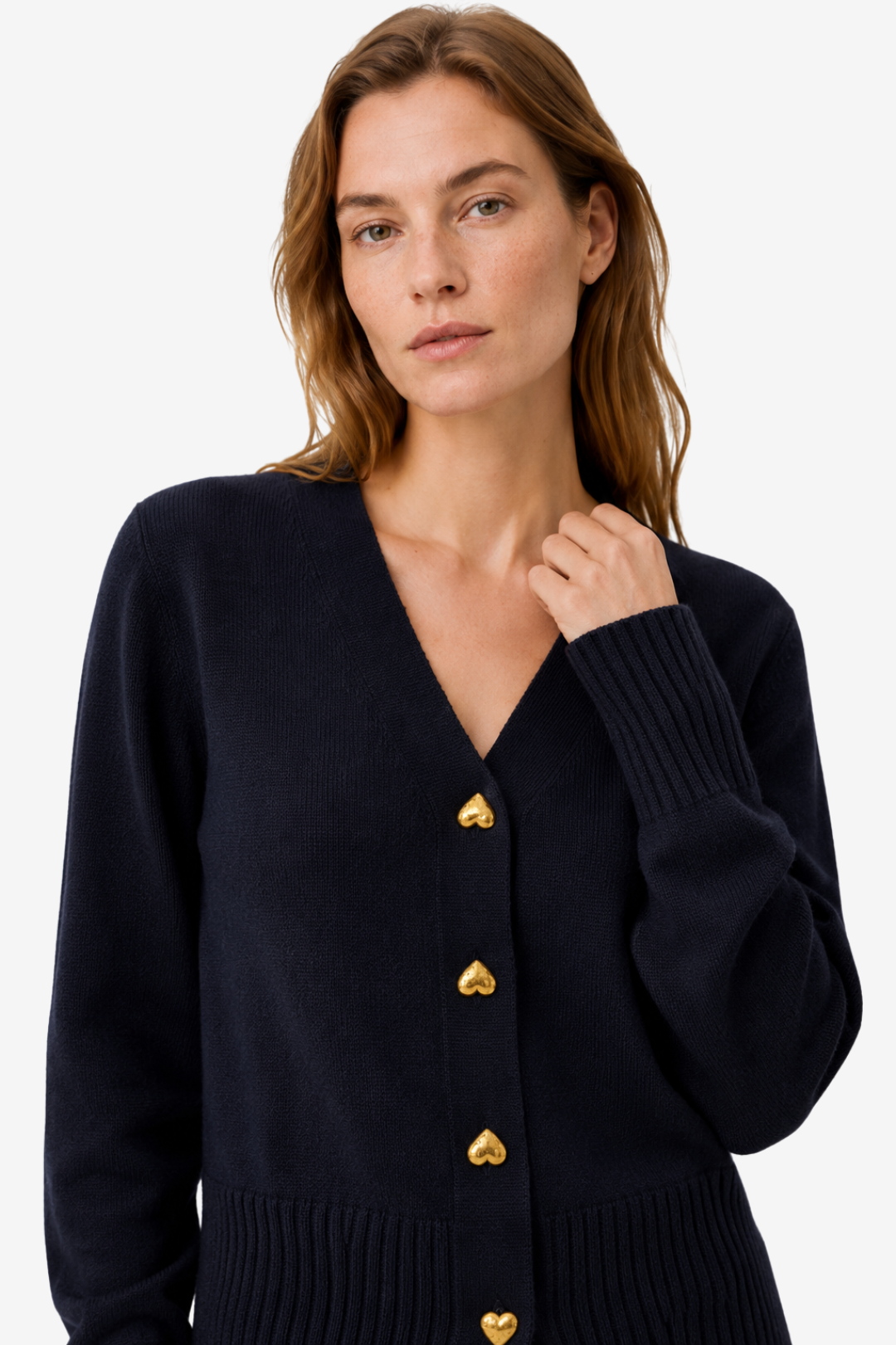 VALERIQUE | Cardigan en Maille à Col en V pour Femme – Boutons en Forme de Cœur Design Décontracté
