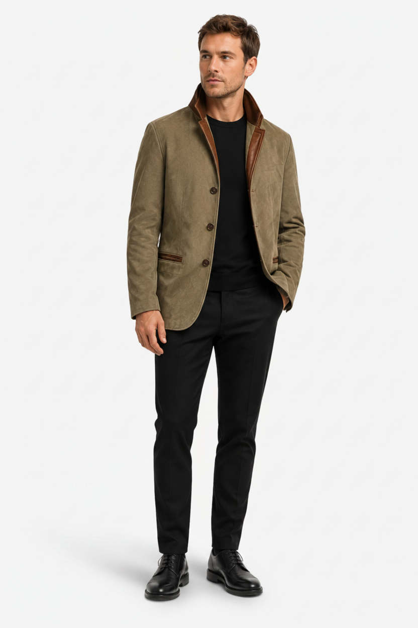 VALERIQUE | Blazer Ajusté pour Homme – Col Superposé Fermeture Boutonnée Classique