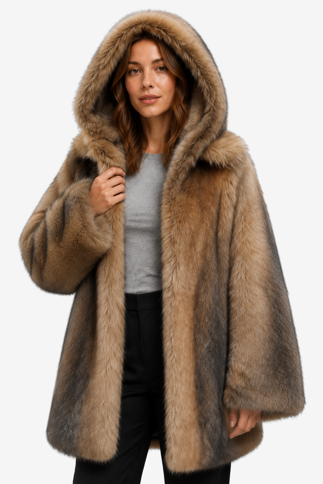VALERIQUE | Manteau Long pour Femme – Capuche en Fausse Fourrure