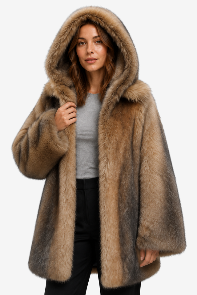 VALERIQUE | Manteau Long pour Femme – Capuche en Fausse Fourrure