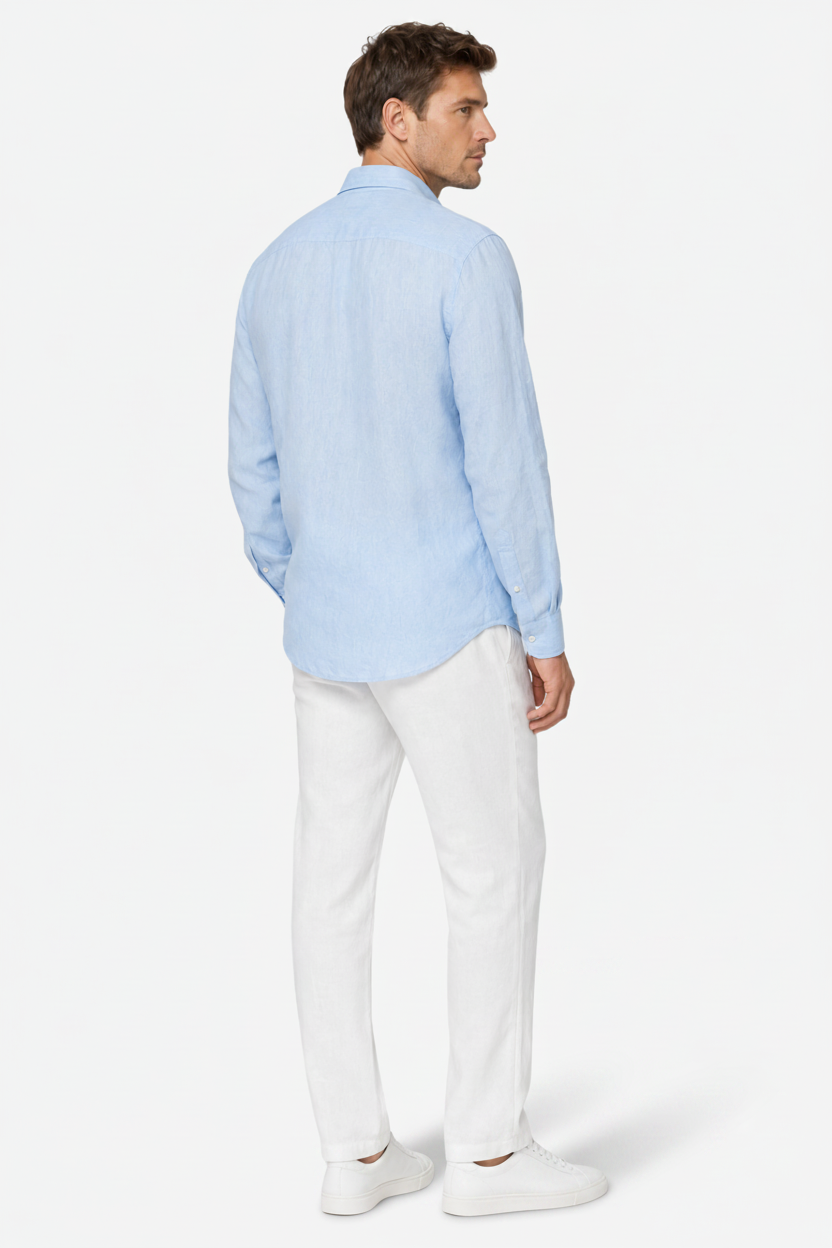 VALERIQUE | Homme chemise en lin respirante à manches longues, coupe ajustée élégante et style décontracté