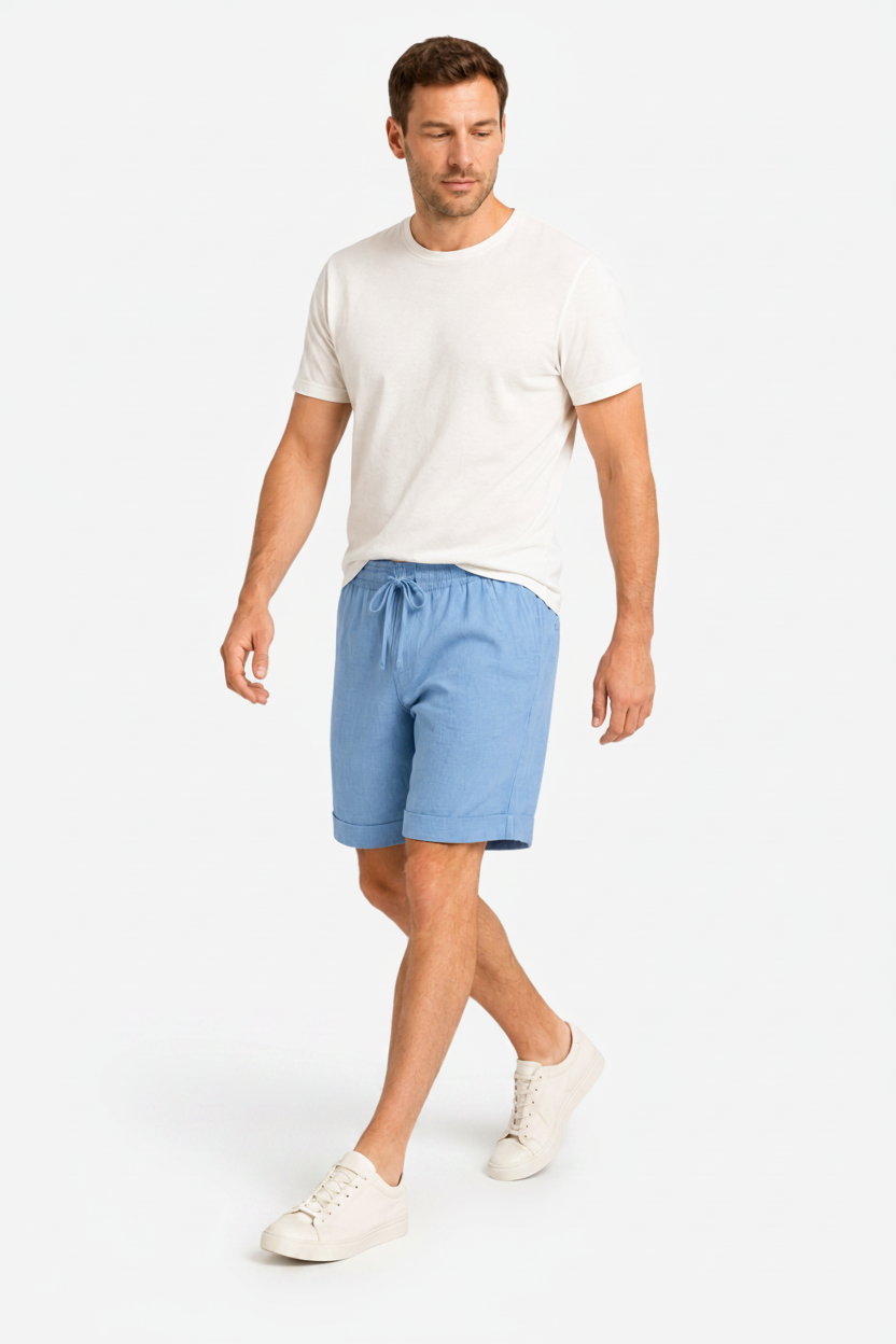VALERIQUE | Homme short en lin à taille élastique avec cordon de serrage, coupe décontractée pour usage quotidien