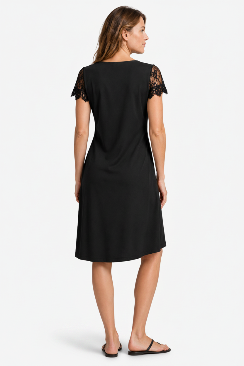VALERIQUE | Robe à Manches en Dentelle pour Femme – Encolure Asymétrique Design Drapé