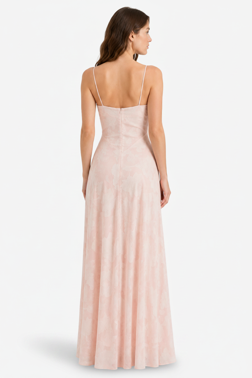 VALERIQUE | Femme Robe Longue Brodée Florale pour - Rose Poudré et Noir