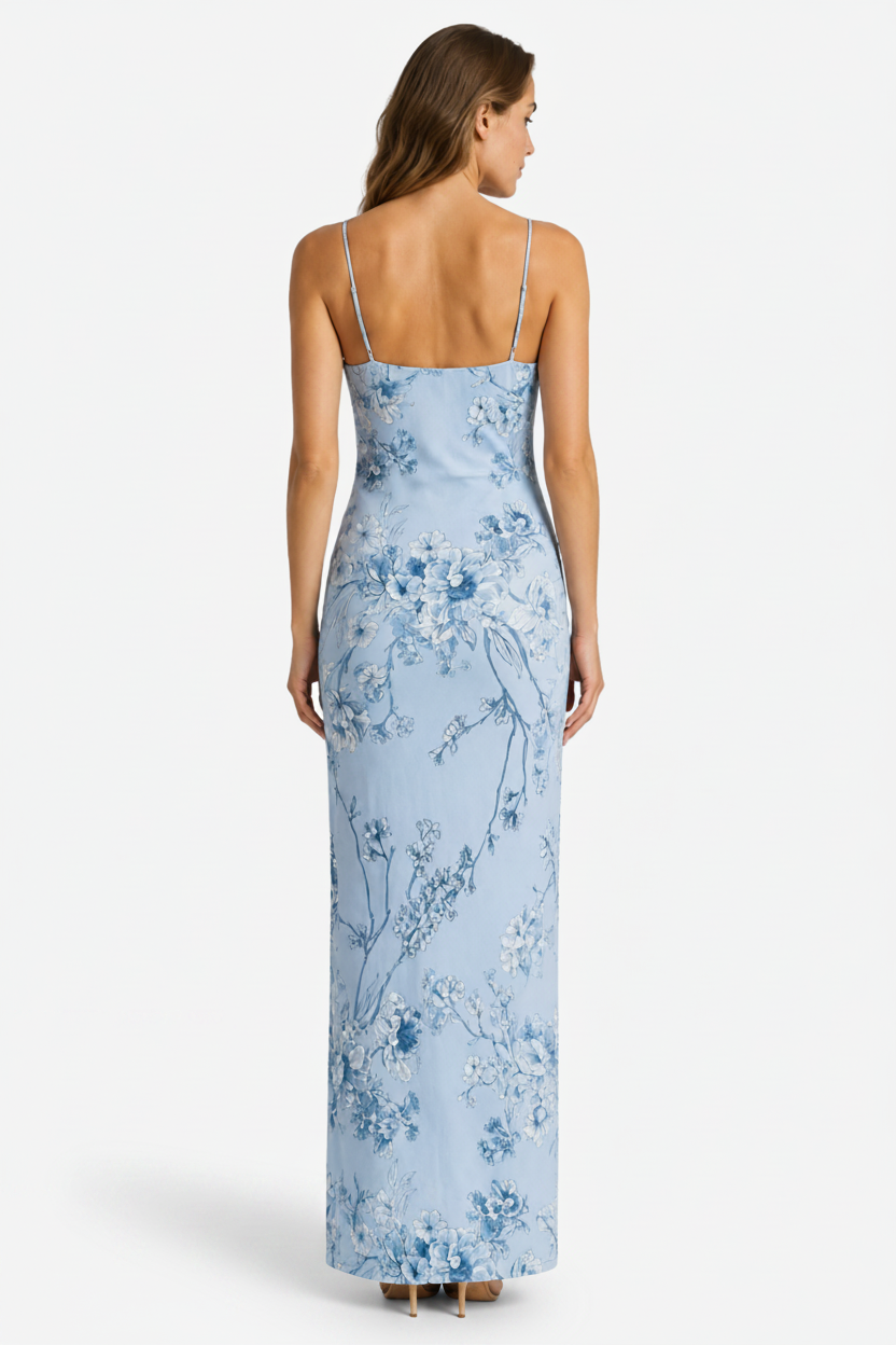 VALERIQUE | Femme Robe longue à fines bretelles coupe ajustée imprimé floral style fluide
