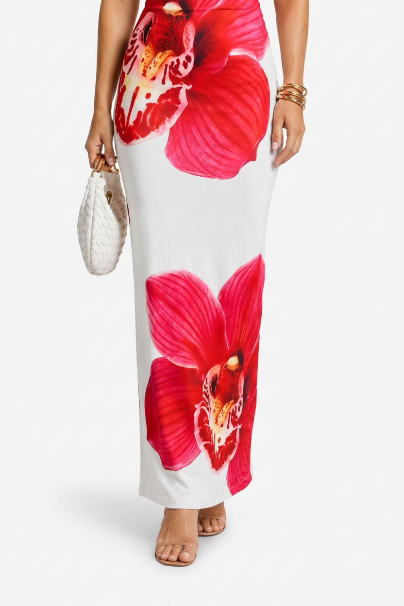 VALERIQUE | Robe Maxi Sans Bretelles Fleurie pour Femme – Coupe Ajustée