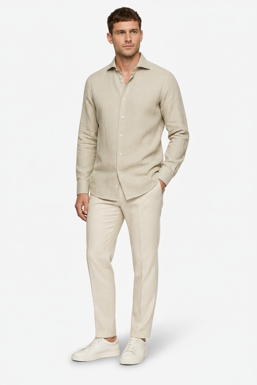 VALERIQUE | Homme Chemise en lin coupe ajustée manches longues style décontracté