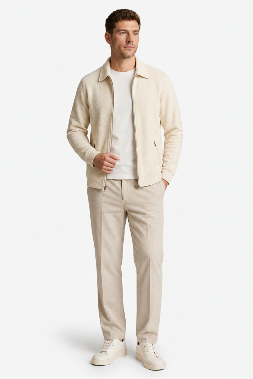 VALERIQUE | Homme Veste zippée texturée coupe ajustée col chemise style minimaliste