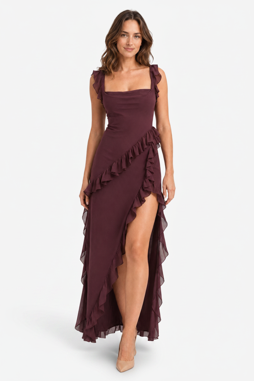 VALERIQUE | Robe Asymétrique à Volants en Coton Léger pour Femme – Fente Haute