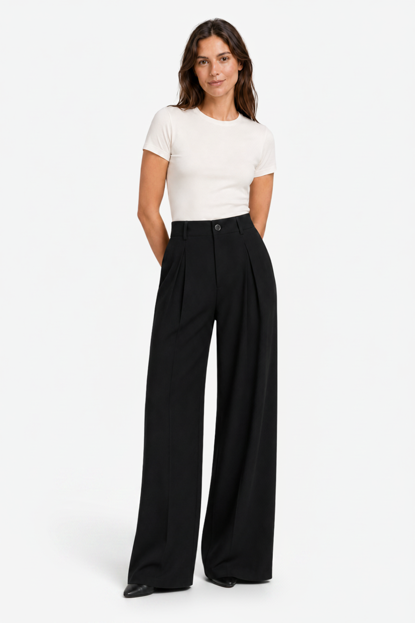 VALERIQUE | Pantalon Large Plissé Jacquard pour Femme – Élégance Fluide