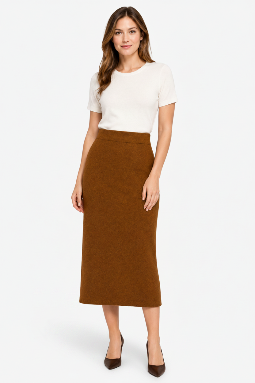 VALERIQUE | Jupe Midi Laine Coupe A à Fente pour Femme – Élégance Sculptée d’Hiver