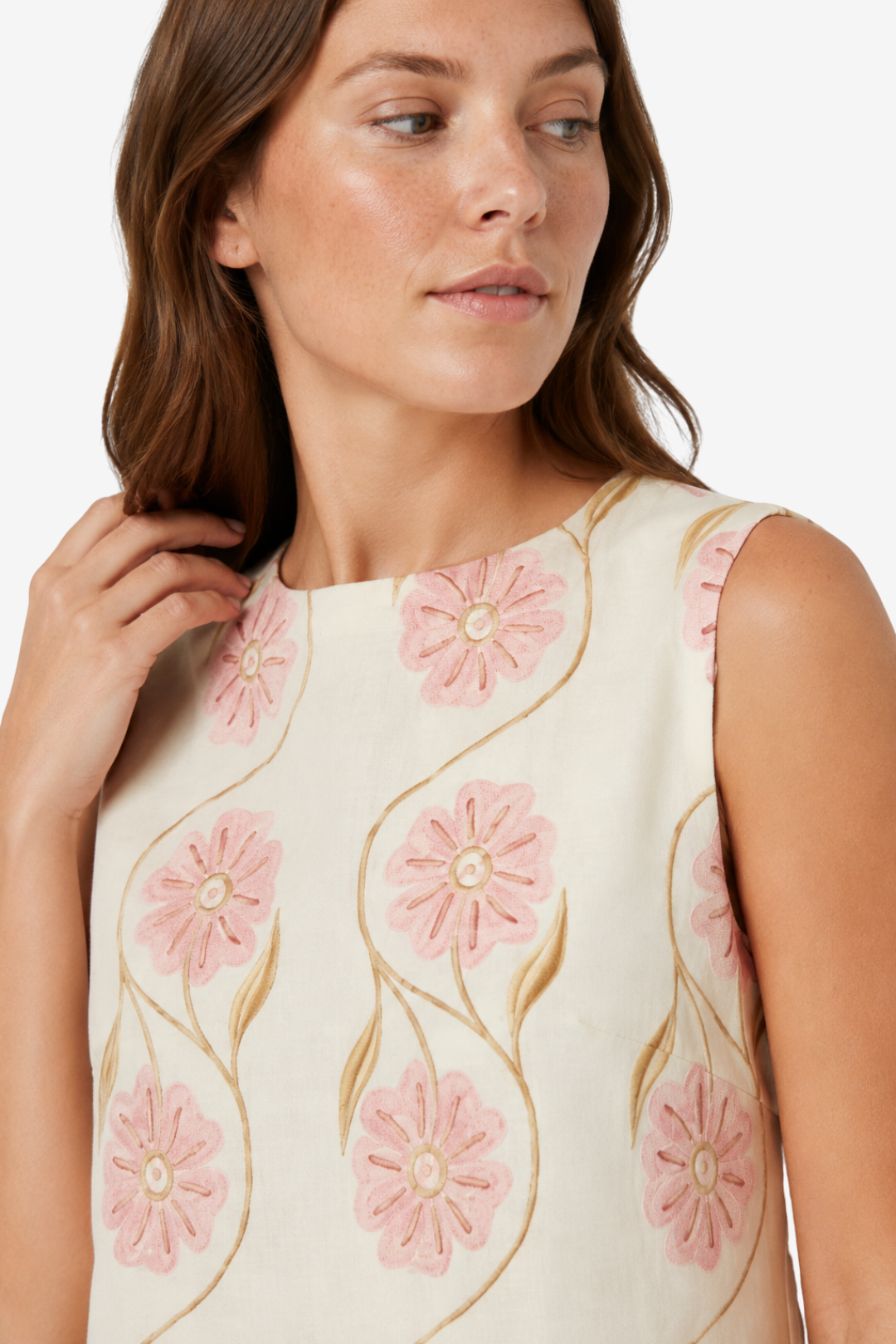 VALERIQUE | Robe Brodée Fleurie pour Femme - Crème et Rose