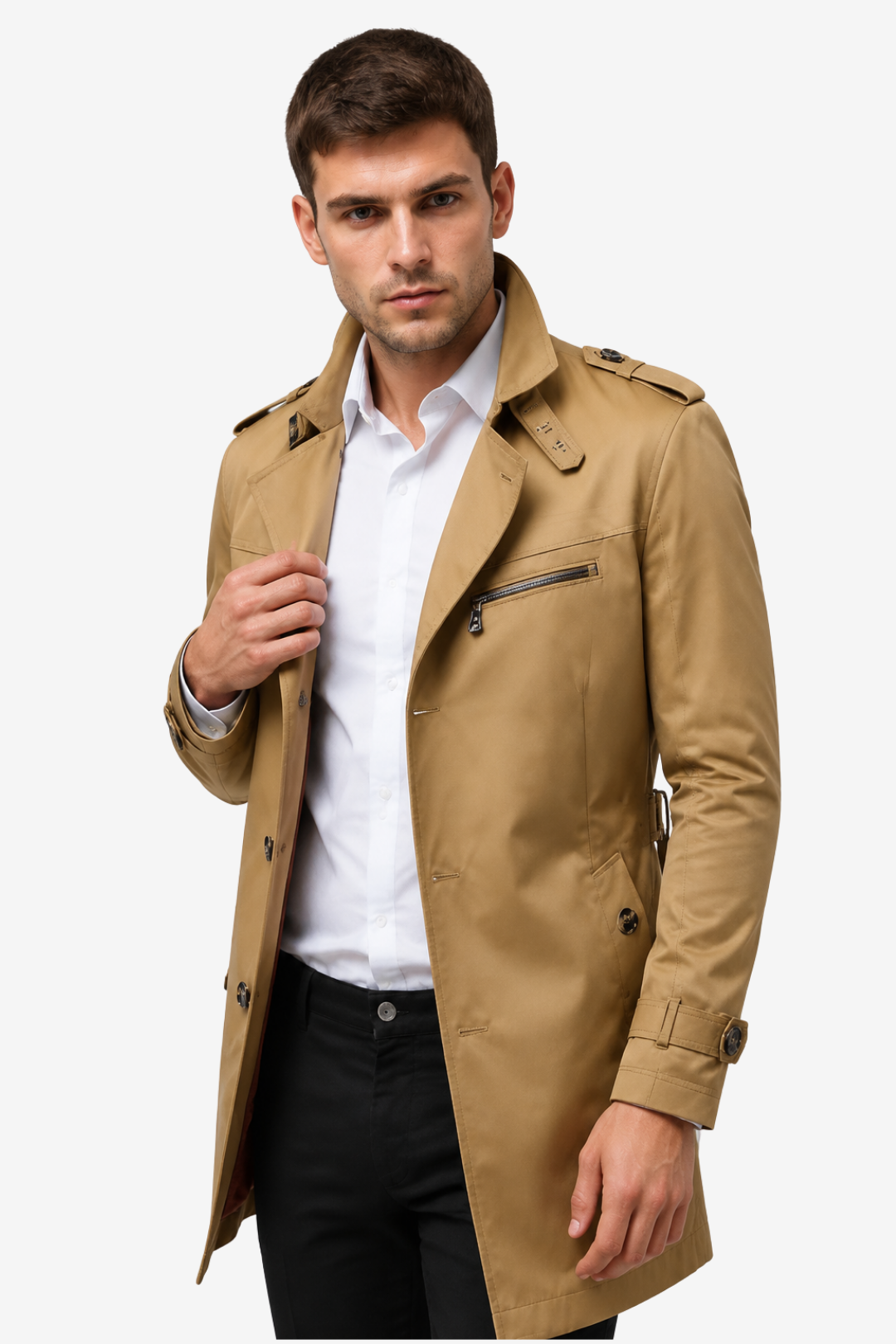 VALERIQUE | Trench-coat pour homme à ceinture – Col à revers et fermeture boutonnée