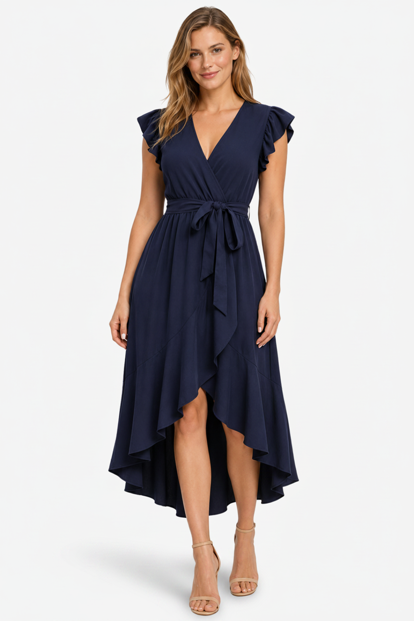 VALERIQUE | Robe Portefeuille Courte à Motif pour Femme – Manches Volantées