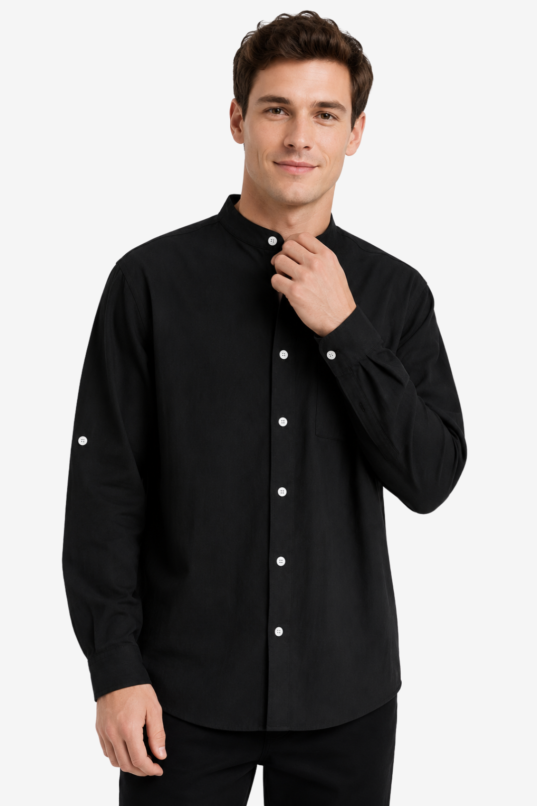 VALERIQUE | Chemise en Lin pour Homme – Manches Longues et Col Officier Coupe Classique