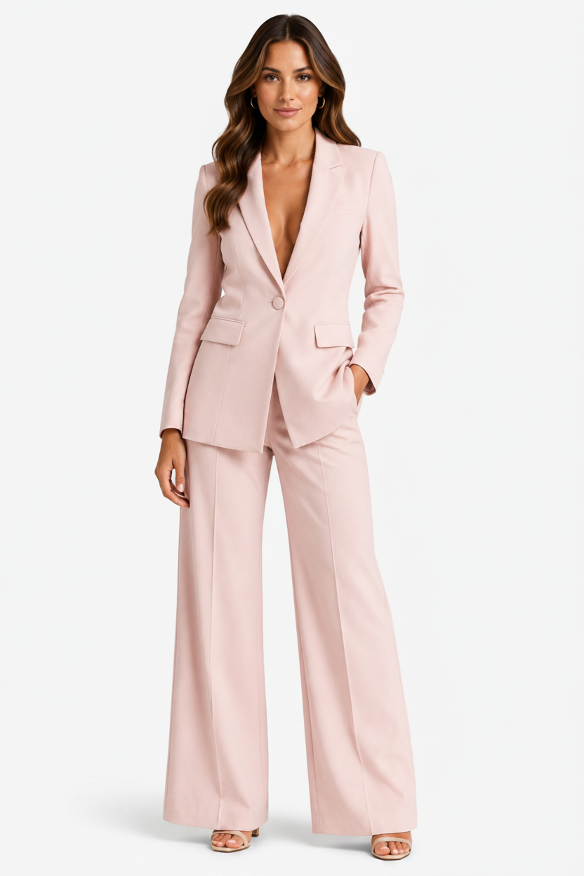 VALERIQUE | Ensemble Tailleur Deux Pièces pour Femme – Blazer à Bouton Unique Pantalon Large Design Élégant