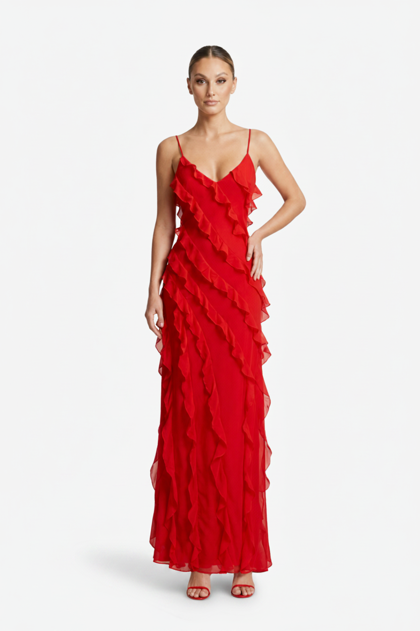 VALERIQUE | Robe Longue à Volants en Coton Léger pour Femme – Bretelles Fines
