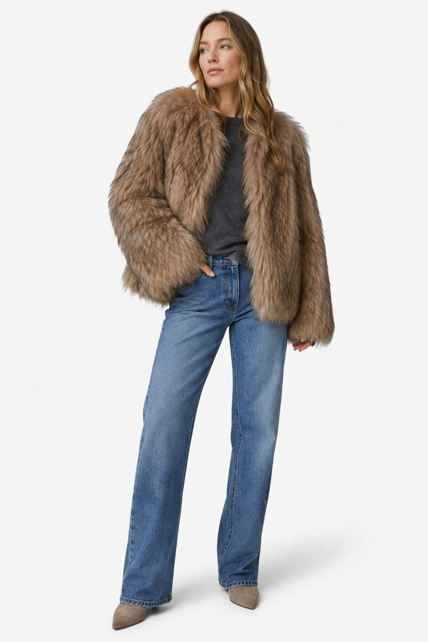 VALERIQUE | Veste en Fausse Fourrure pour Femme – Texture Pelucheuse Design Hivernal Décontracté