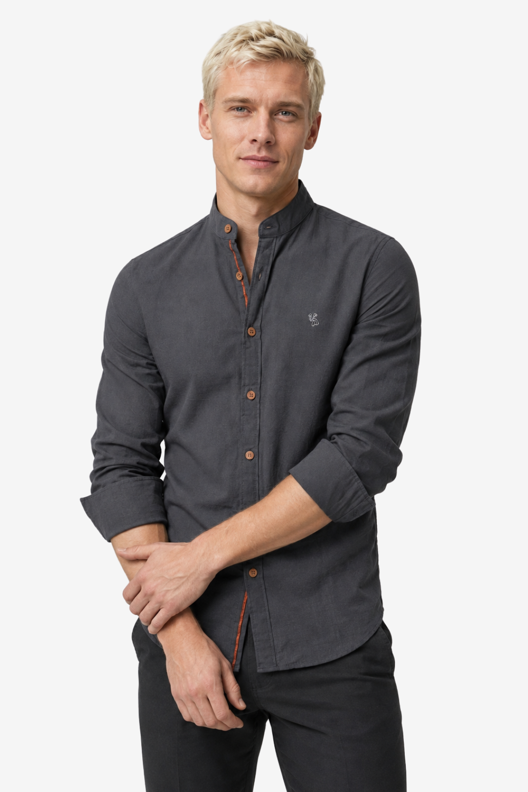 VALERIQUE | Homme Chemise en coton coupe ajustée manches longues col officier style décontracté