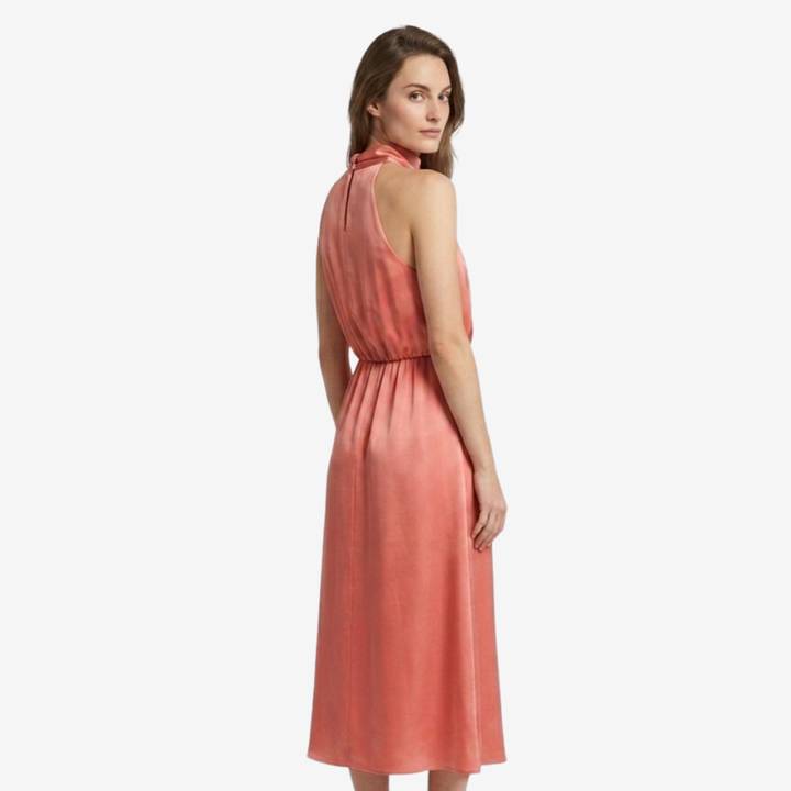 VALERIQUE | Femme Robe midi sans manches coupe ajustée col drapé style fluide