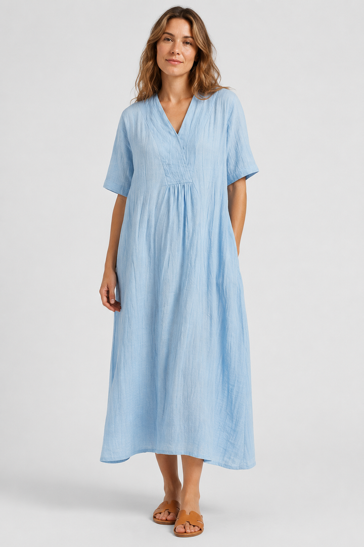VALERIQUE | Robe Midi Ample pour Femme – Col V
