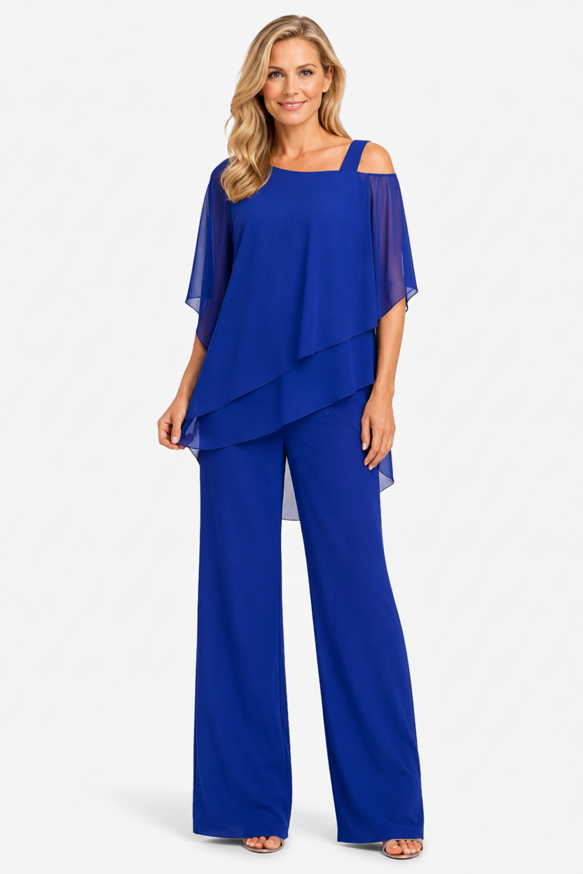 VALERIQUE | Ensemble Deux Pièces pour Femme – Haut Superposé Asymétrique Pantalon Large Design Élégant