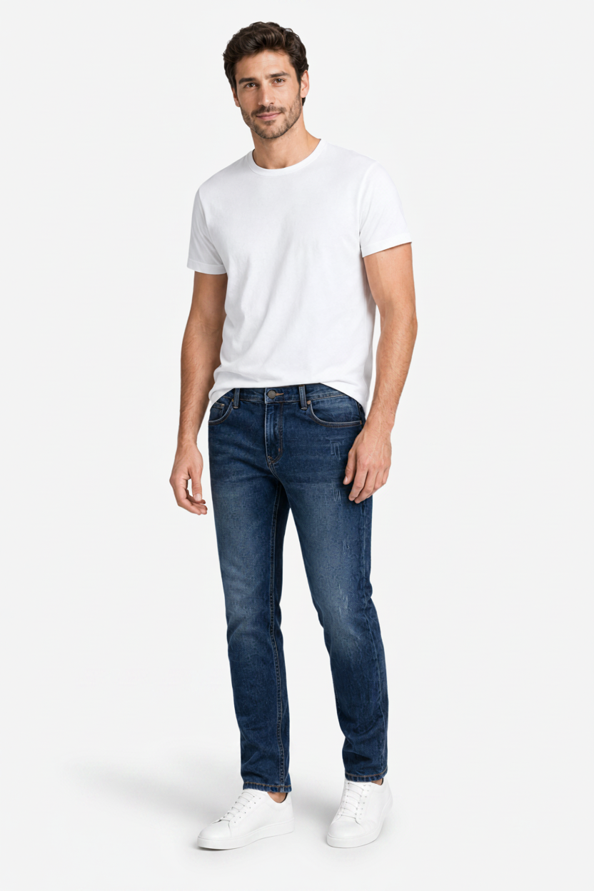 VALERIQUE | Jean Droit Taille Haute en Denim Bleu Clair pour homme – Coupe Classique