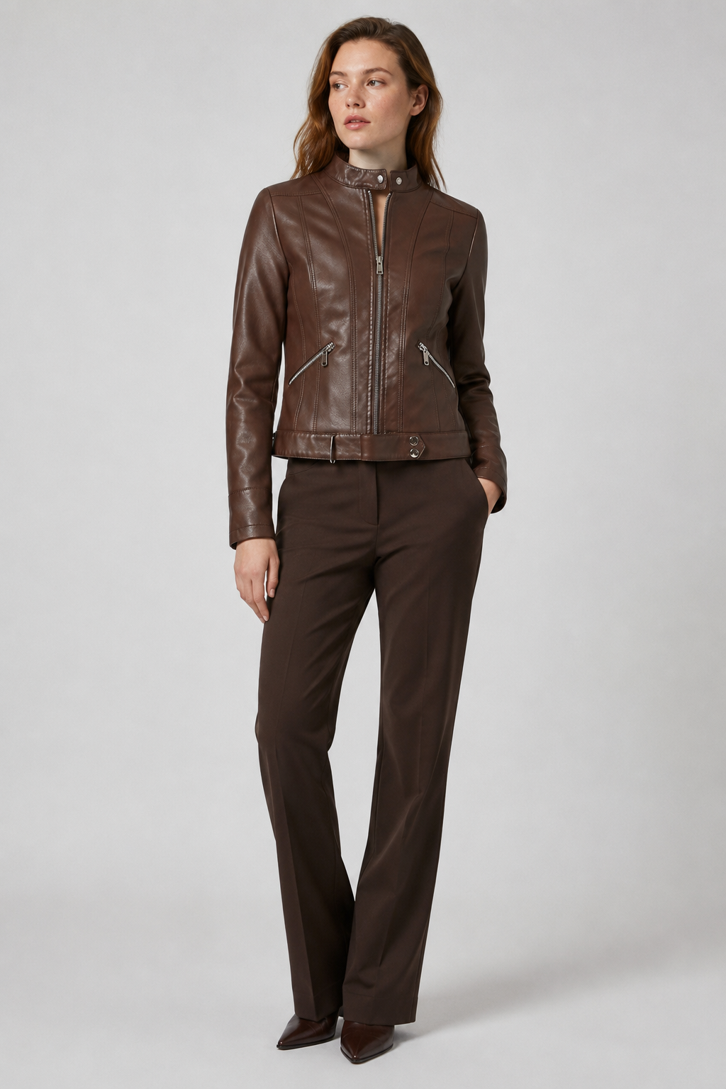 VALERIQUE | Veste en Cuir Femme - Café et Noir
