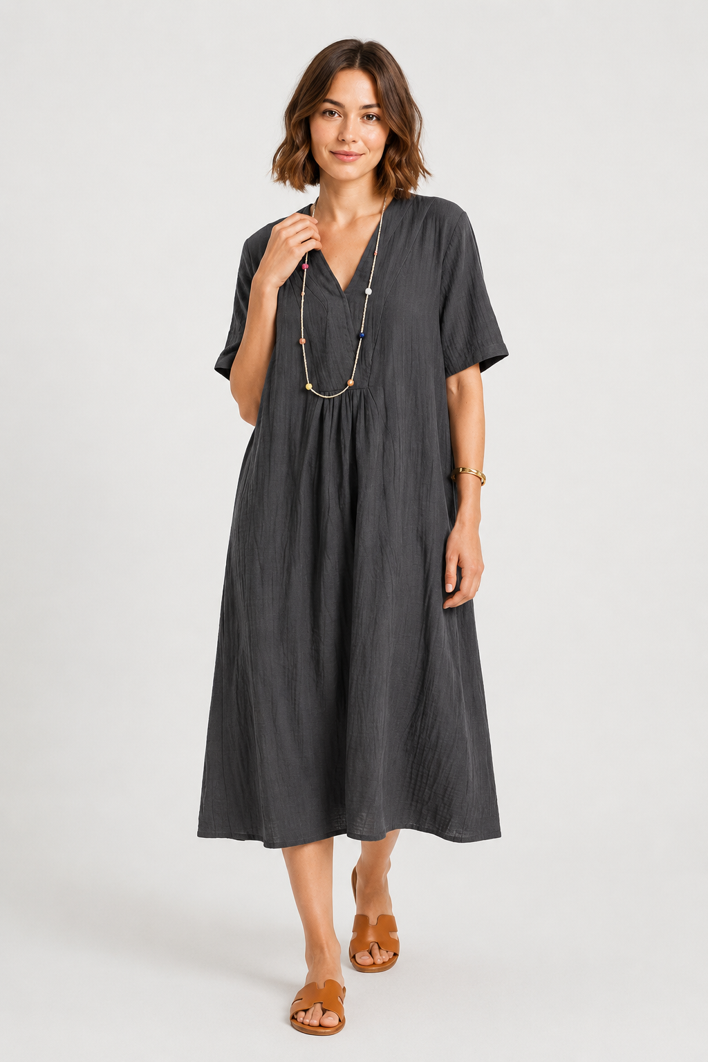 VALERIQUE | Robe Midi Ample pour Femme – Col V