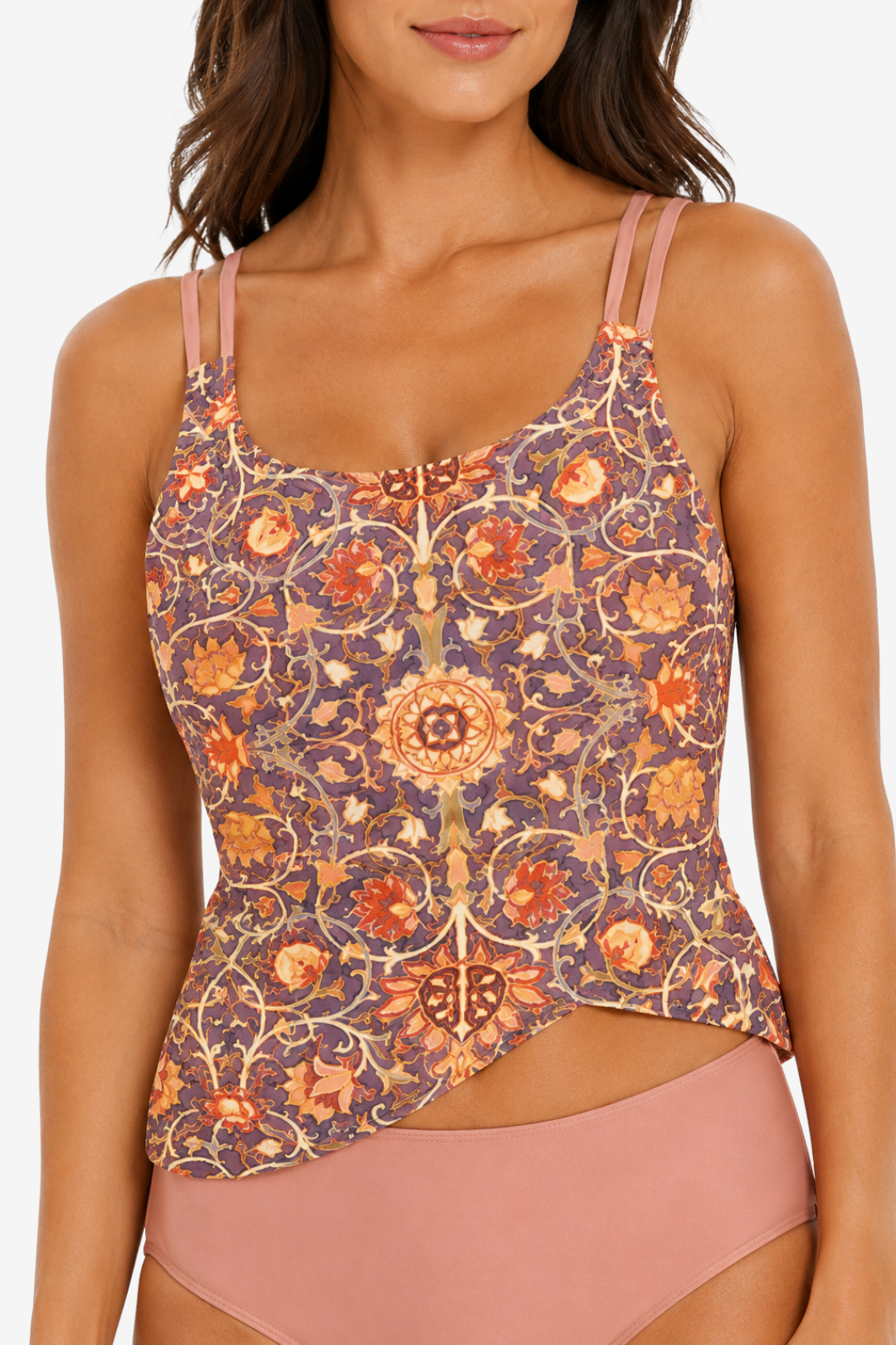 VALERIQUE | Ensemble Tankini Femme Asymétrique – Haut Imprimé Gainant avec Bas Taille Haute
