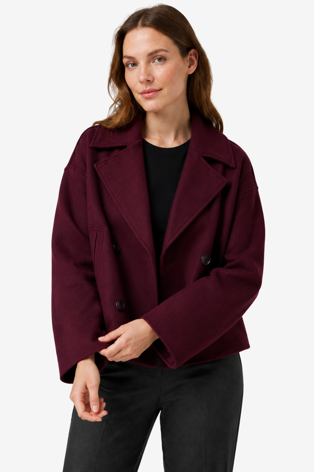 VALERIQUE | Veste courte à double boutonnage pour femme – Col à revers et poches latérales