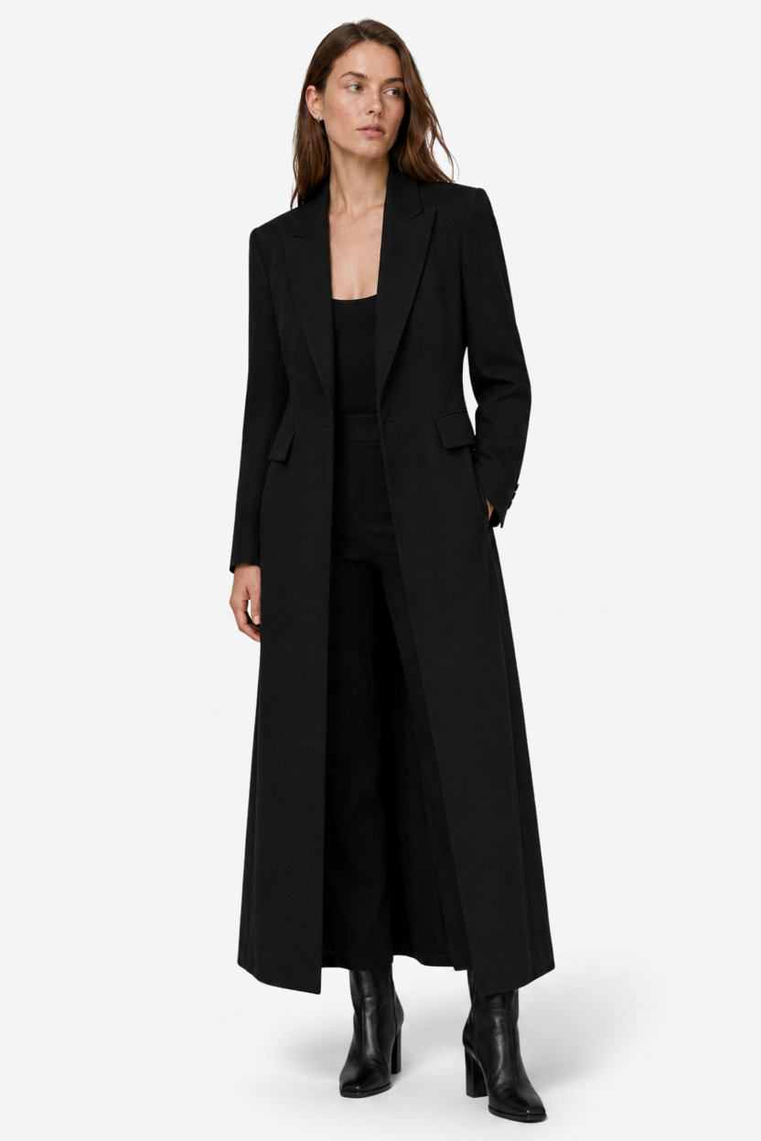 VALERIQUE | Manteau Long pour Femme – Revers Ajustés Fermeture à Bouton Unique