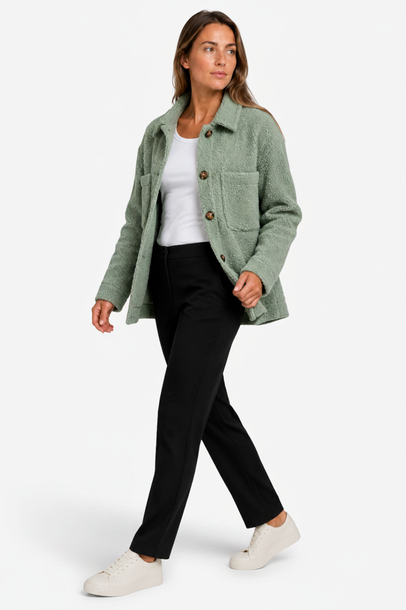 VALERIQUE | Manteau Droit Femme – Polaire Texturée et Poches