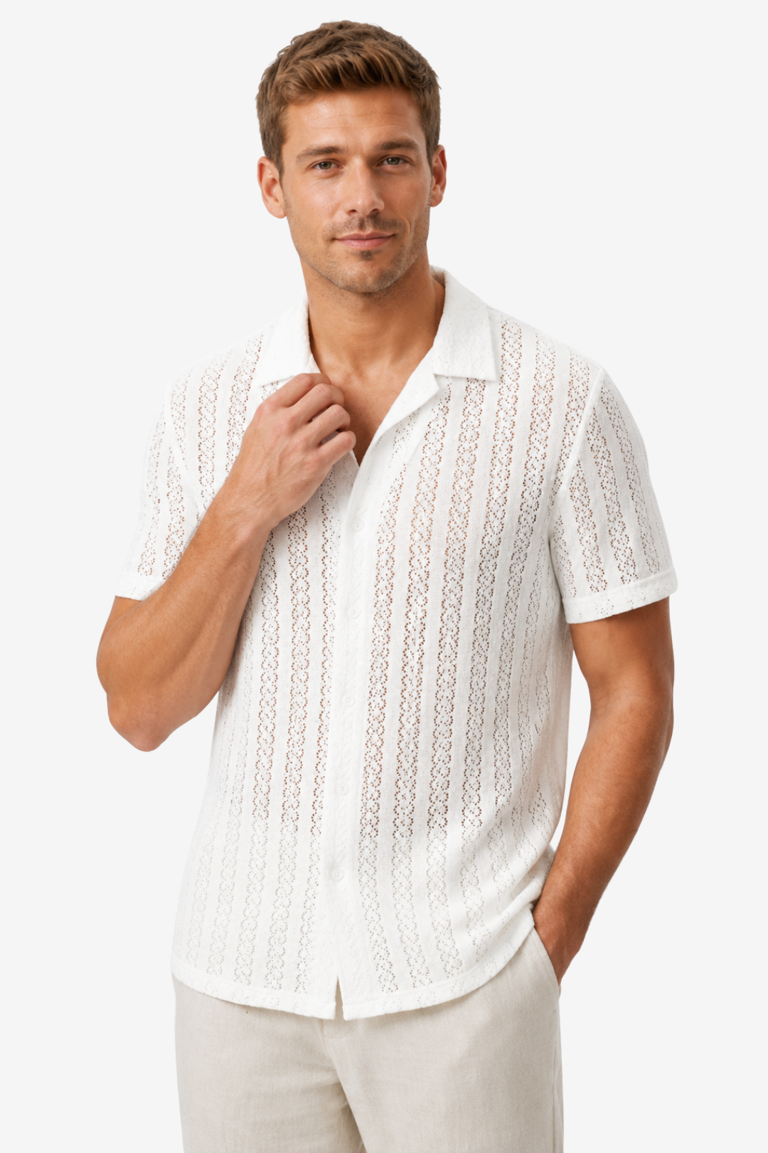 VALERIQUE | Chemise Texturée à Manches Courtes pour Homme – Col Revers et Coupe Classique