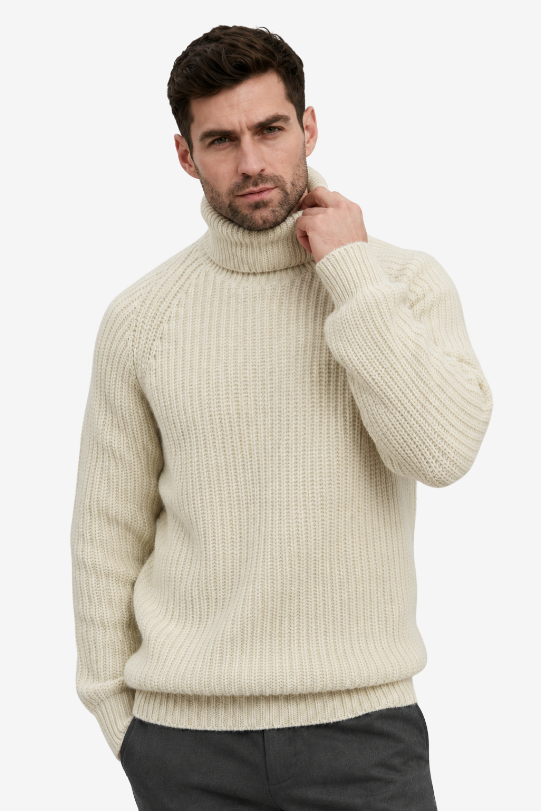 VALERIQUE | Pull pour homme à col montant – Coupe droite en maille côtelée