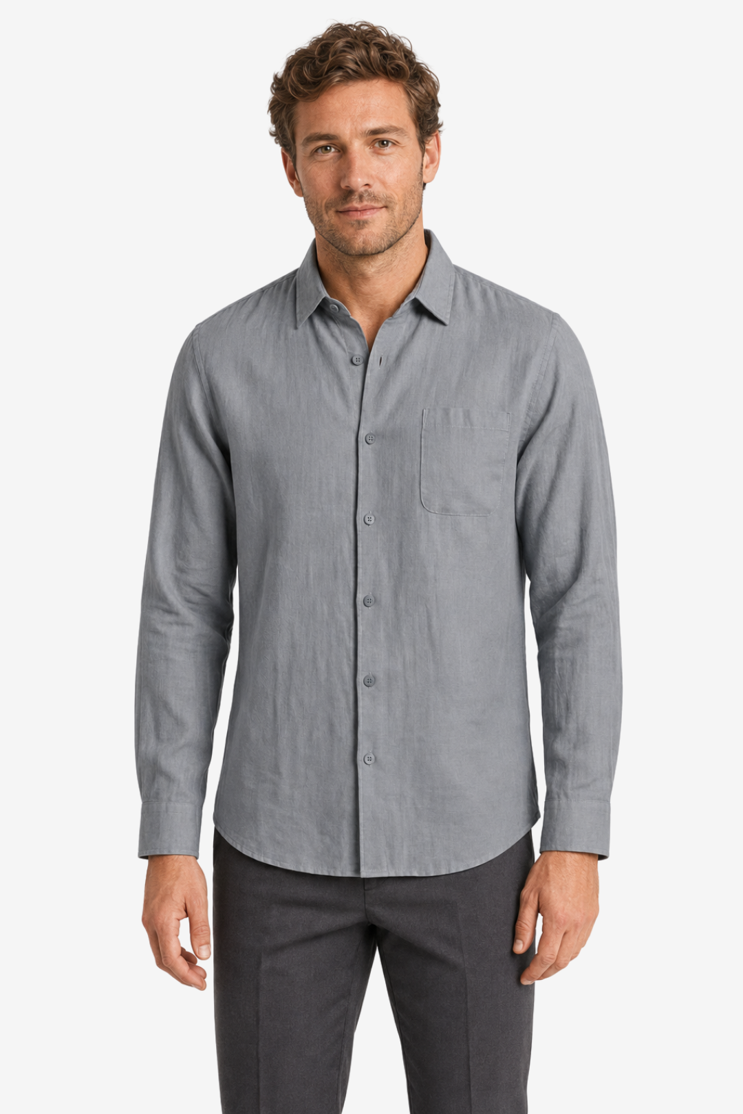 VALERIQUE | Homme chemise en lin à manches longues avec col classique et fermeture boutonnée pour usage quotidien
