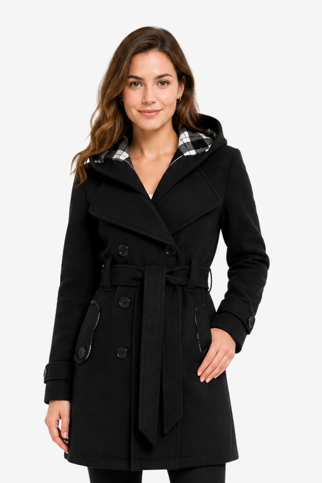 VALERIQUE | Trench à Capuche pour Femme – Double Boutonnage Design Ceinturé
