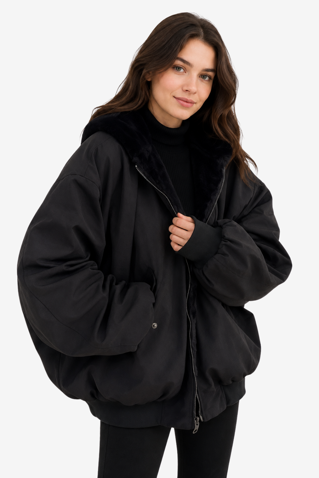 VALERIQUE | Veste Double Couche pour Femme – Capuche Doublure Pelucheuse Design Décontracté