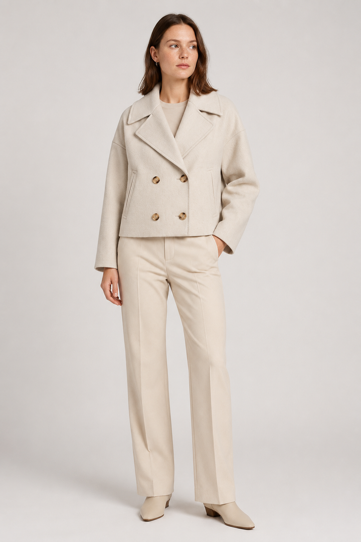 VALERIQUE | Manteau Court Double Boutonnage pour Femme - Beige, Marron et Noir