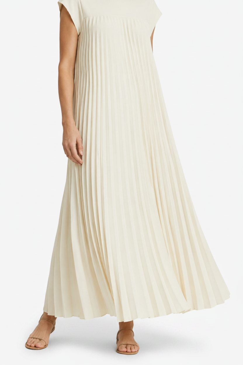 VALERIQUE | Femme Robe midi plissée coupe ample manches courtes style décontracté