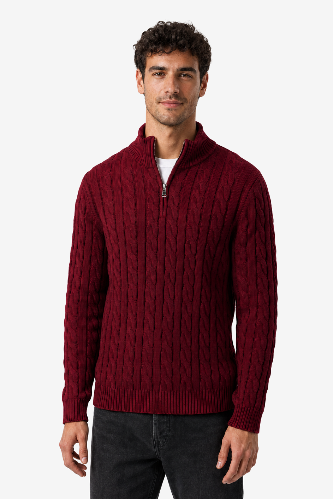 VALERIQUE | Pull Homme Jacquard Demi-Zip – Style Intemporel