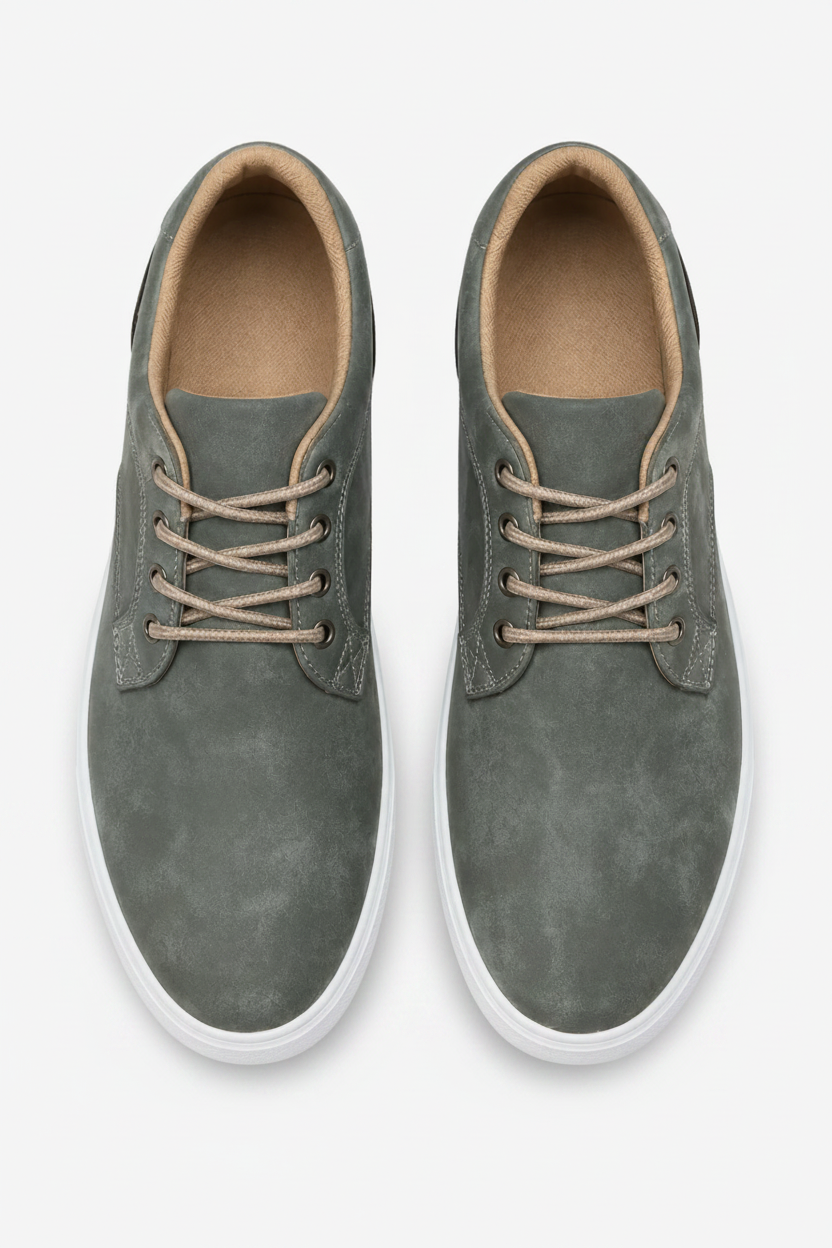 VALERIQUE | Homme baskets basses vert olive à lacets avec semelle blanche style minimaliste pour usage quotidien